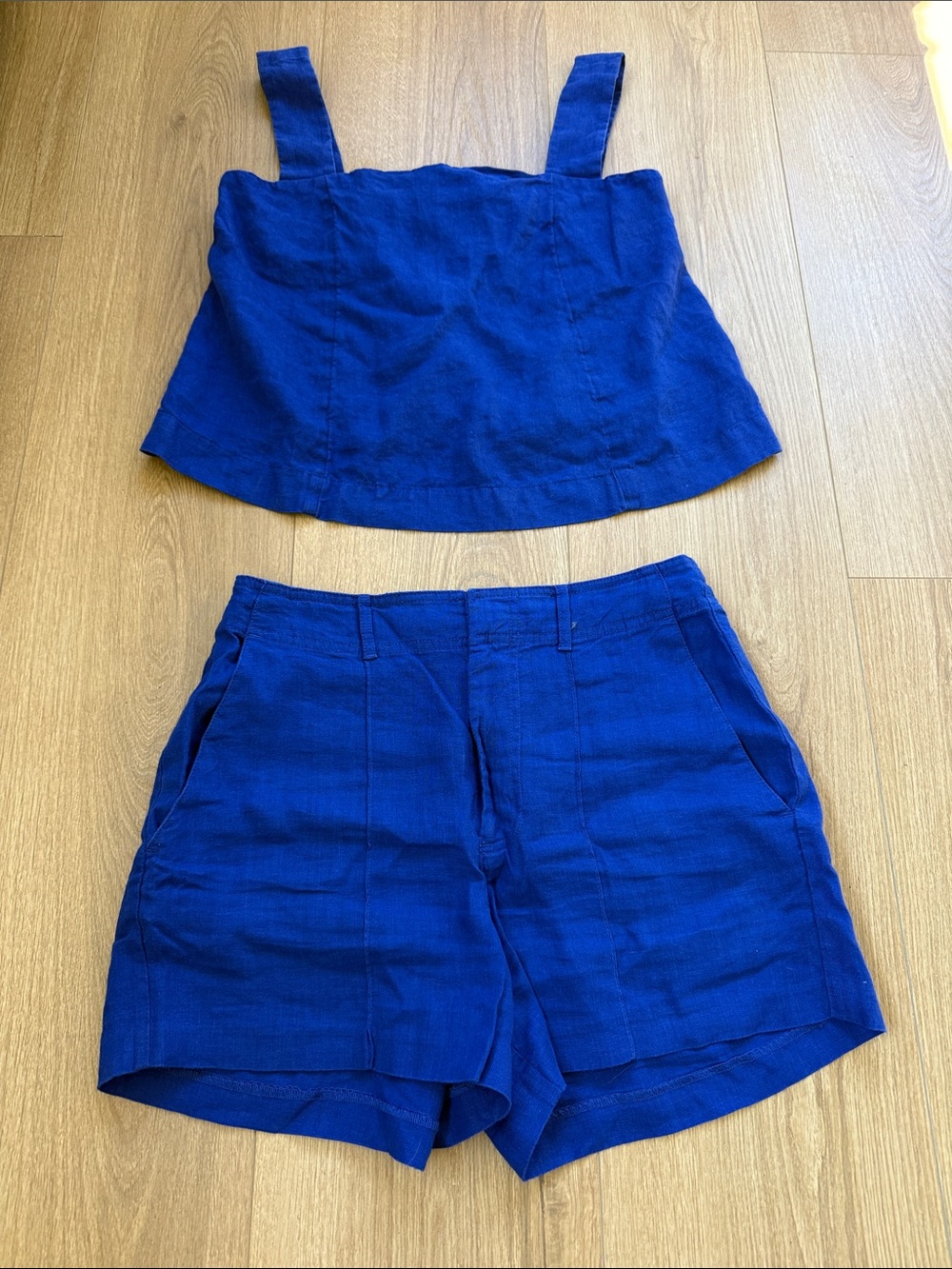 Madewell Royal Blue Linen-Blend High-Waist Shorts 4 with Matching Linen Tank 6